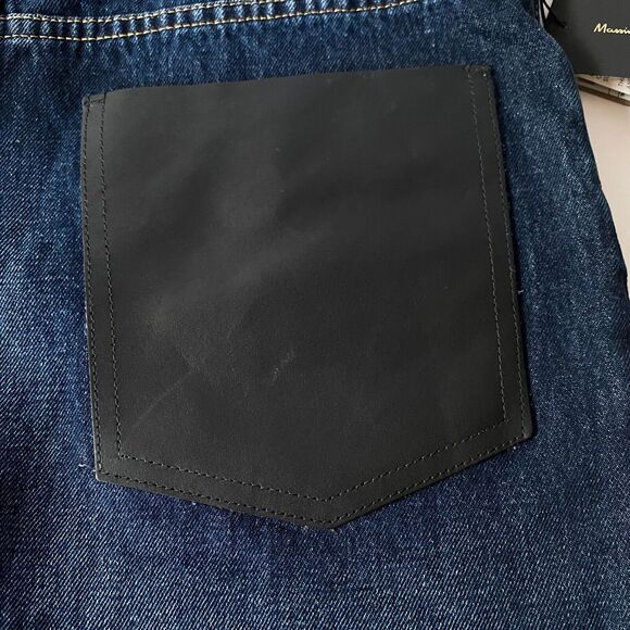 Massimo Dutti Denim Shorts 10 Blue Dark Wash Button Fly Faux Leather Pocket NWT - Picture 16 of 16